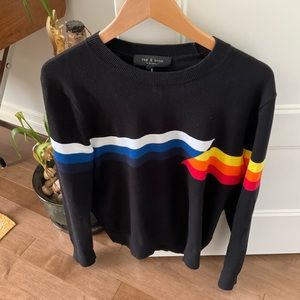 rag & bone Black Wool Sweater with Multicolor Stripes (Size M, fits true to size